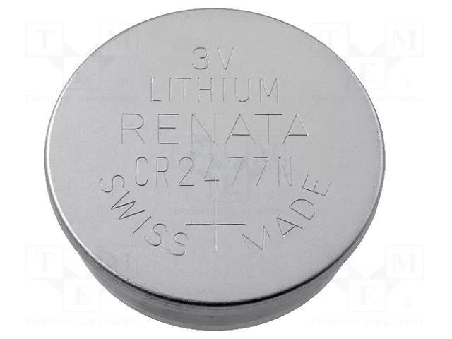 Battery: lithium; CR2477N,coin; 3V; 950mAh; non-rechargeable RENATA BAT-CR2477N/RN