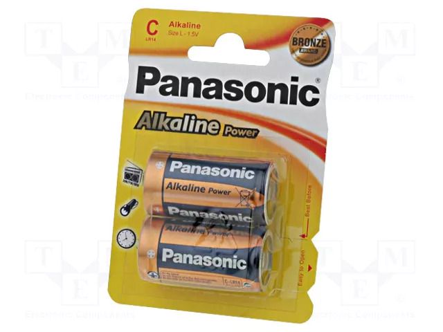 Battery: alkaline; C; 1.5V; non-rechargeable; 2pcs; BRONZE PANASONIC BAT-LR14/P-B2