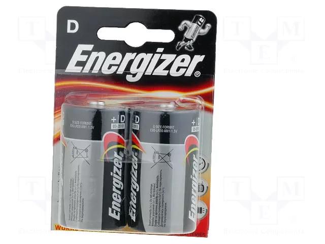 Battery: alkaline; D; 1.5V; non-rechargeable; 2pcs; ALKALINE POWER ENERGIZER BAT-LR20/EGB-B