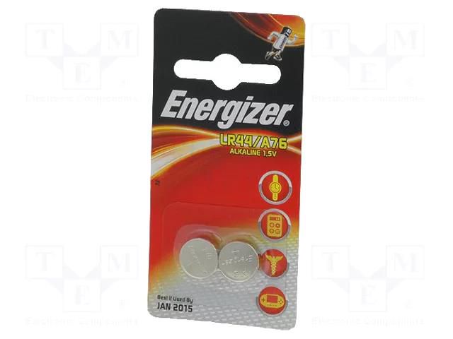 Battery: alkaline; LR44,coin,R1154; 1.5V; 150mAh; Ø11.6x5mm; 2pcs. ENERGIZER BAT-LR44/EG-B