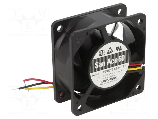 Fan: DC; axial; 12VDC; 60x60x25mm; 63.6m3/h; 44dBA; ball; 7600rpm SANYO DENKI 109R0612J4011