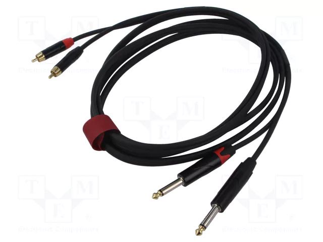 Cable; Jack 6,3mm plug x2,RCA plug x2; 3m; black; PVC REDS MUSIC AU1430BX