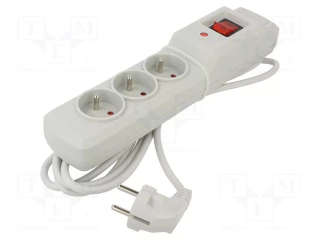 Plug socket strip: protective; Sockets: 3; 250VAC; 10A; grey ARCON M3-3.0M-SZ