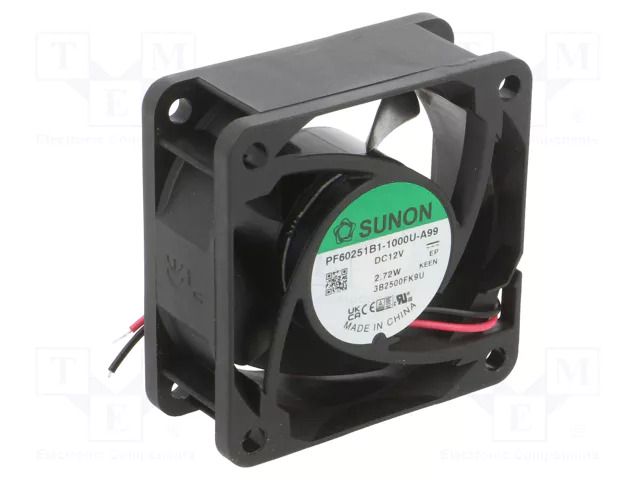 Fan: DC; axial; 12VDC; 60x60x25mm; 62m3/h; 41.7dBA; ball; 7500rpm SUNON PF60251B1-A99