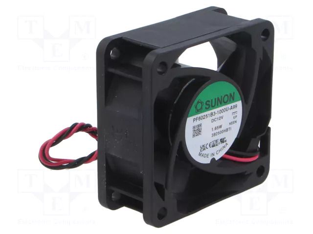 Fan: DC; axial; 12VDC; 60x60x25mm; 49m3/h; 37.5dBA; ball; 6200rpm SUNON PF60251B3-A99
