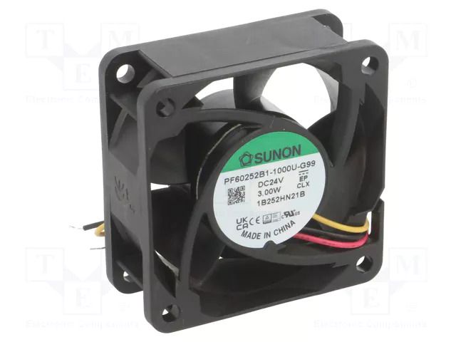 Fan: DC; axial; 24VDC; 60x60x25mm; 62m3/h; 41.7dBA; ball; Out: F type SUNON PF60252B1-G99