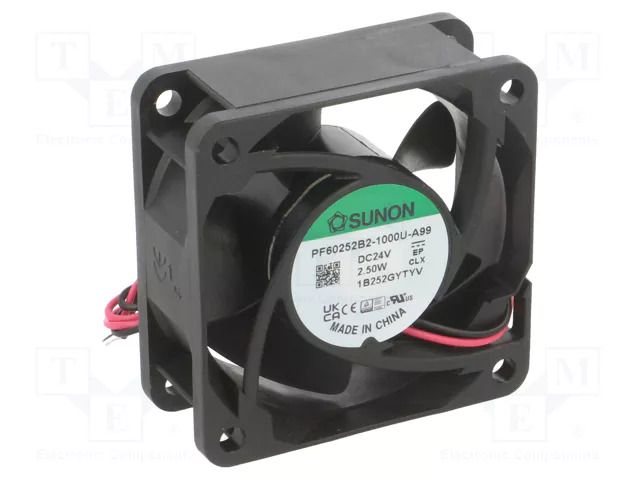 Fan: DC; axial; 24VDC; 60x60x25mm; 53.28m3/h; 40.7dBA; ball; 7000rpm SUNON PF60252B2-A99