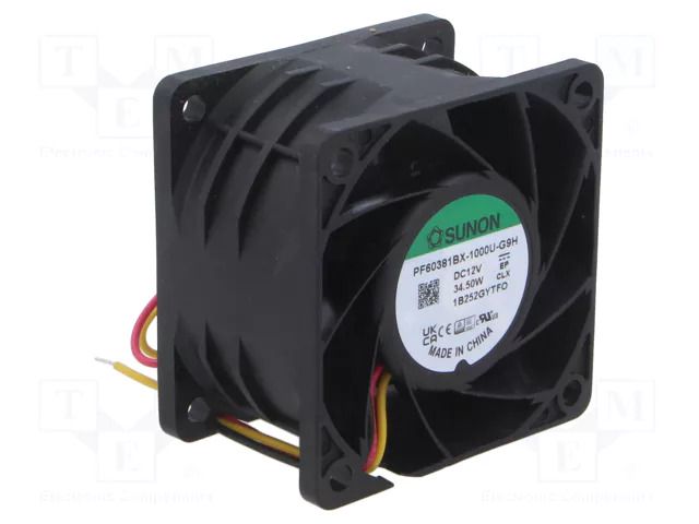 Fan: DC; axial; 12VDC; 60x60x38mm; 127.8m3/h; 73.1dBA; ball; 24AWG SUNON PF60381BX-G9H