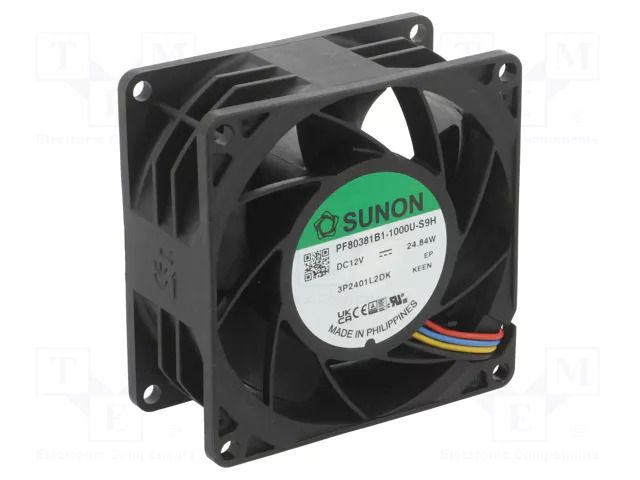 Fan: DC; axial; 12VDC; 80x80x38mm; 63.4dBA; ball; Out: PWM; 11200rpm SUNON PF80381B1-S9H