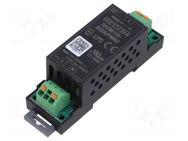Converter: AC/DC; 15W; Uin: 80÷275VAC; Uout: 5VDC; Iout: 3A; 82% RECOM RACM15E05SKPMADCTN