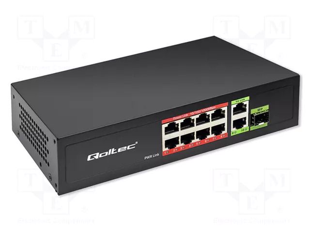 Switch Ethernet; IEC C13,RJ45 socket x10,SFP x1; PnP,PoE (PoE) QOLTEC QOLTEC-52297