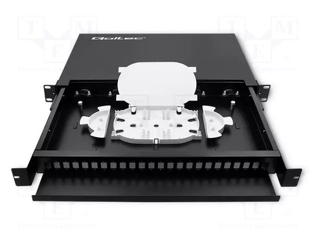 Fiber patch panel; black; Number of ports: 24; rack 19"; RACK QOLTEC QOLTEC-54480