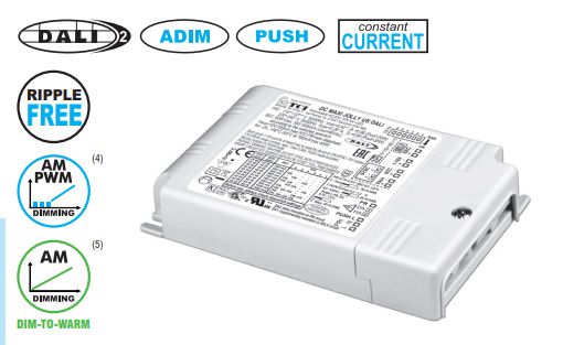 60W CC LED supply 350-1050mA 2-74V, DIP-SWITCH, dimming: DALI2, AM, PWM, PUSH, TCI 127413