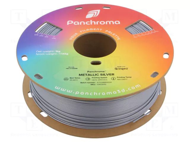 Filament: PLA; 1.75mm; metallic silver; 190÷230°C; 1kg; Panchroma™ POLYMAKER CA02012