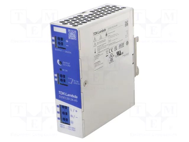 Power supply: switching; for DIN rail; 120W; 24VDC; 0÷5A; IP20 TDK-LAMBDA D1SE120-24-A5