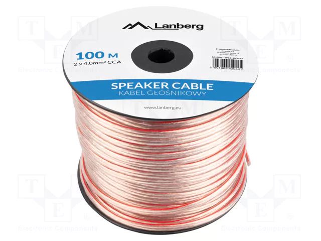 Wire: loudspeaker cable; 2x4mm2; stranded; CCA; transparent; 300V LANBERG SC-2X4010CC-1000TR