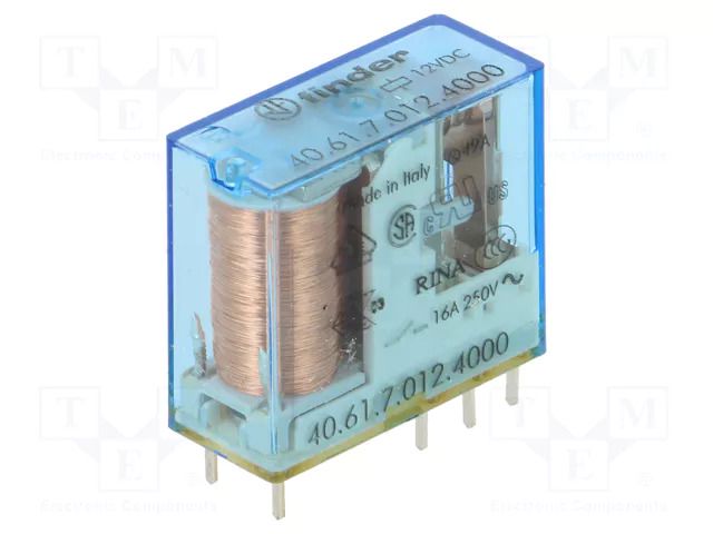 Relay: electromagnetic; SPDT; Ucoil: 12VDC; 16A; 16A/250VAC; 40.61 FINDER 40.61.7.012.4000