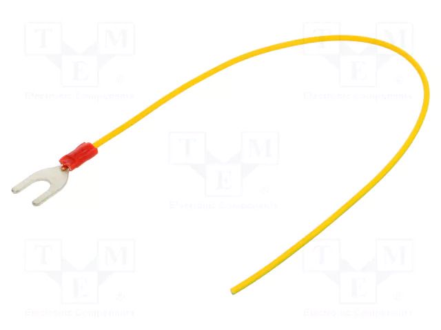 Cable with crimped terminals; H05V-K; 0.5mm2; yellow-green; fork CHEVAL M6WI-050YG025