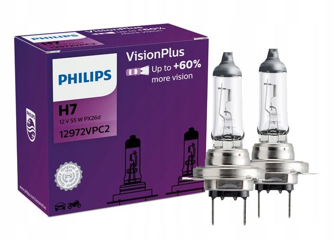 Automotive lamp H7 12V 55W VisionPlus +60% PHILIPS, 2pcs 12972VPC2