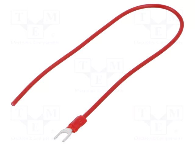 Cable with crimped terminals; H05V-K; 0.75mm2; red; 250mm; fork CHEVAL M4WI-075RD025