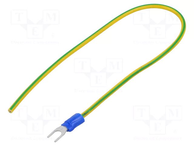Cable with crimped terminals; H07V-K; 1.5mm2; yellow-green; fork CHEVAL M4WI-150YG025
