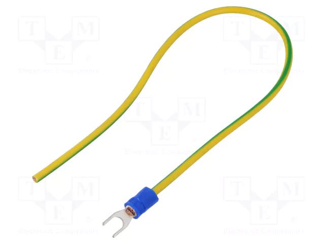 Cable with crimped terminals; H07V-K; 2.5mm2; yellow-green; fork CHEVAL M4WI-250YG025
