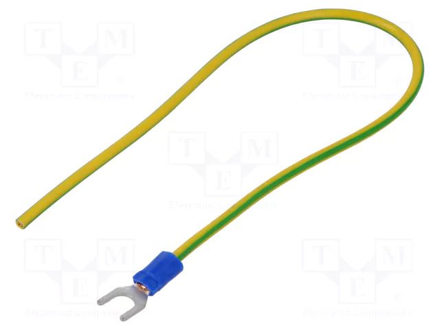 Cable with crimped terminals; H07V-K; 2.5mm2; yellow-green; fork CHEVAL M5WI-250YG025