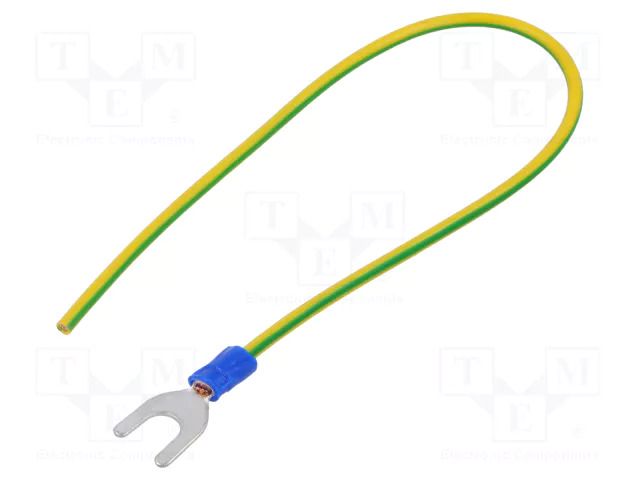 Cable with crimped terminals; H07V-K; 2.5mm2; yellow-green; fork CHEVAL M6WI-250YG025