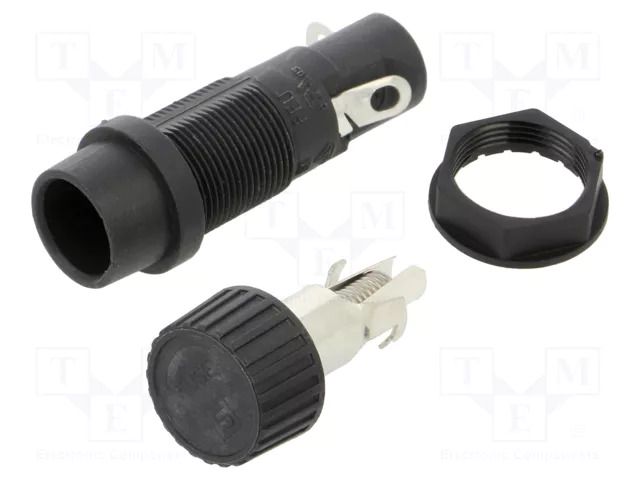 Fuse holder; 5x20mm; 20A; on panel; black; 600VAC; thermoplastic SCHURTER 0031.1803