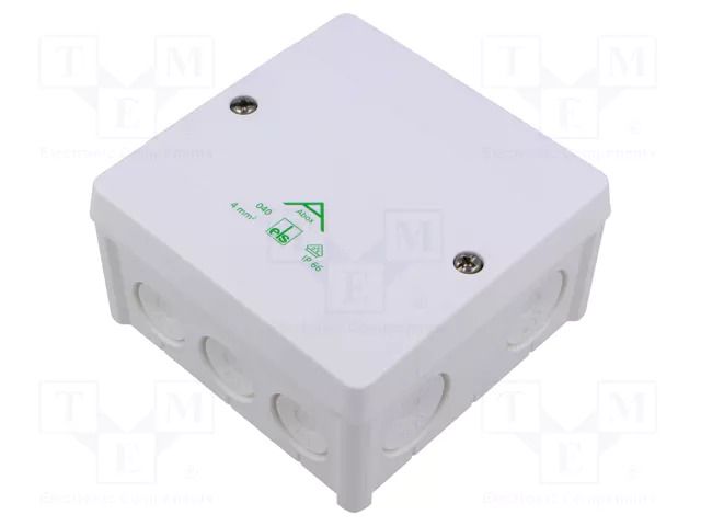Enclosure: junction box; X: 102mm; Y: 102mm; Z: 57mm; IP66; white SPELSBERG ABOX-040-4/W