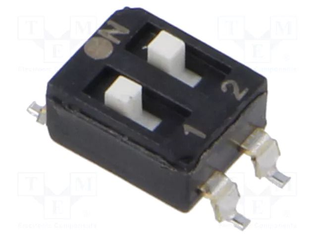 Switch: DIP-SWITCH; Poles number: 2; OFF-ON; 0.025A/24VDC; Pos: 2/2 ECE ESD102EZ