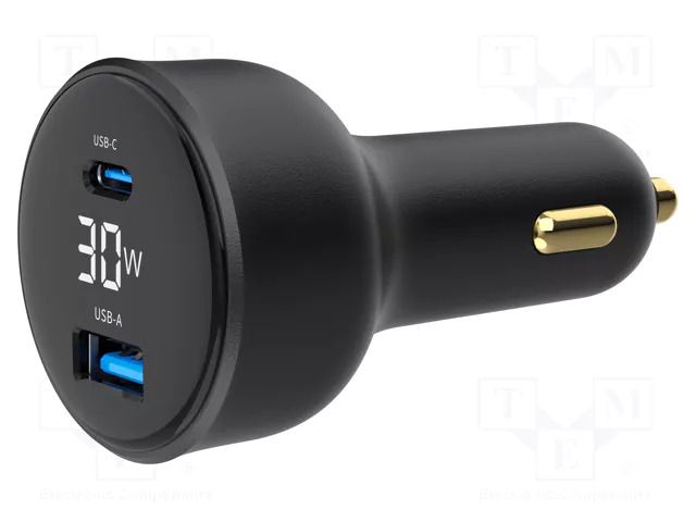 USB power supply; USB A socket,USB C socket; Sup.volt: 12÷24VDC GEMBIRD TAUCAC2PD30LCDCAR0