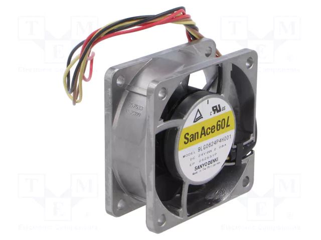 Fan: DC; axial; 24VDC; 60x60x25mm; 46.8m3/h; 35dBA; ball; 6150rpm SANYO DENKI 9LG0624P4H001