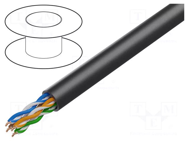 Wire; U/UTP; 4x2x24AWG; 5e; outdoor; wire; Cu; Insulation: PE; black DIGITUS DK-1511-V-05-OD