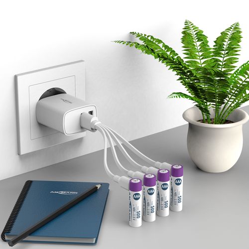 Rechargeable batteries AAA 1.5V 500mAh (Li-Ion 0.74Wh), with USB-C peak output power DC 1.5V 1A (4pcs box) ANSMANN 1311-0028 4013674193967