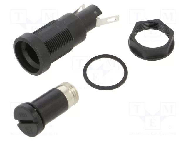 Fuse holder; 10A; 250VAC; FIO; on panel; black; UL94V-0; IP65; 10mΩ SCHURTER 0031.1361