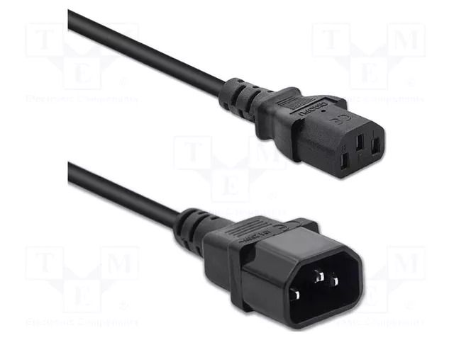 Cable; 3x1mm2; IEC C13 female,IEC C14 male; PVC; 1.5m; black; 10A QOLTEC QOLTEC-50459