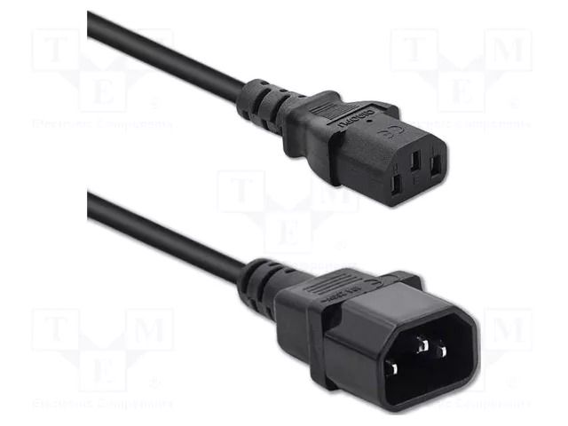 Cable; 3x0.75mm2; IEC C13 female,IEC C14 male; PVC; 1m; black; 10A QOLTEC QOLTEC-50457
