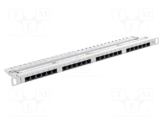 Patch panel; white; Number of ports: 24; Standard: 19"; Cat: 6; RACK LANBERG PPU6-0024-S