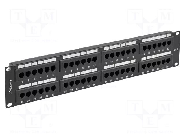 Patch panel; black; Number of ports: 48; Standard: 19"; Cat: 6; RACK LANBERG PPU6-2048-B