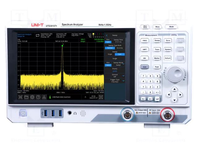 Spectrum analyzer; 9kHz÷1.5GHz; HDMI,LAN,USB; Resolution: 1Hz UNI-T UTS3015T+