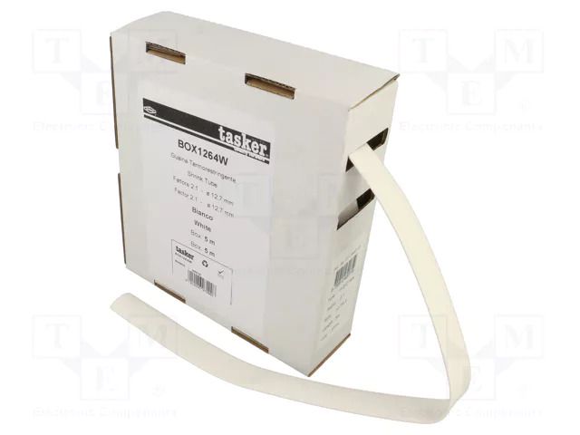Heat shrink sleeve; glueless; 2: 1; 12.7mm; L: 5m; white TASKER BOX1264W