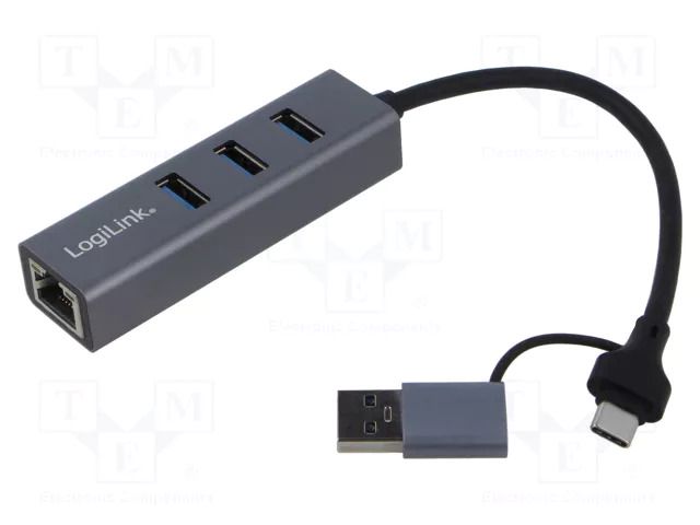 Hub USB; RJ45 socket,USB A socket x3,USB A plug,USB C plug LOGILINK UA0440
