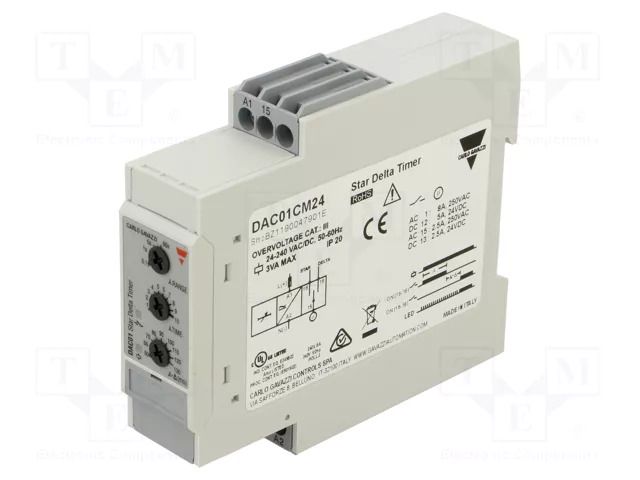 Timer; 0,1÷600s; SPDT; 250VAC/8A,24VDC/5A; Usup: 24÷240VAC; IP20 CARLO GAVAZZI DAC01CM24