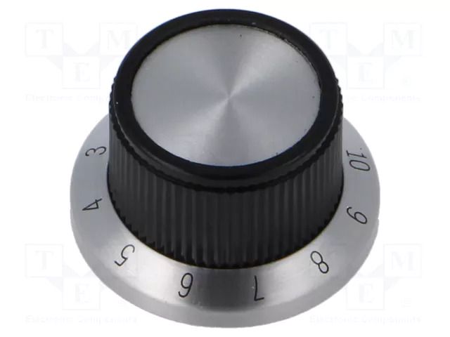 Knob; with flange; plastic; Øshaft: 6.35mm; Ø25.9x15.5mm; black TE Connectivity PKD70B101/4