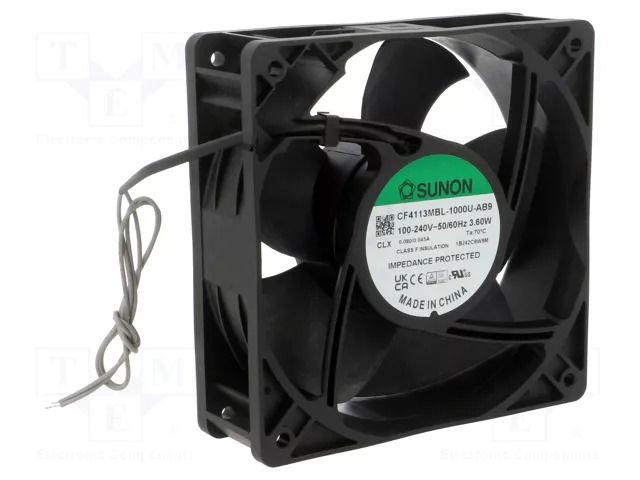 Fan: EC; axial; 230VAC; 120x120x38mm; 132m3/h; 40.2dBA; ball; IP55 SUNON CF4113MBL-AB9-A