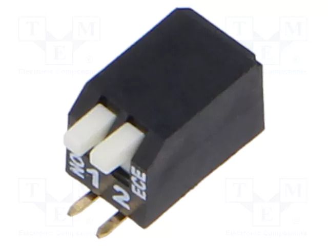 Switch: DIP-SWITCH; Poles number: 2; OFF-ON; 0.025A/24VDC; Pos: 2/2 ECE EHP102E