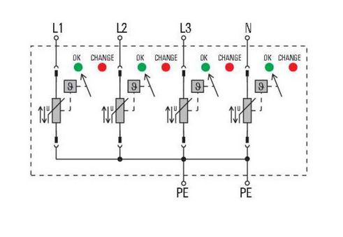 Surge voltage arrester, Low voltage, without telecomm. contact, TN-C-S, TN-S VPU I 4 280V/12,5KA 1352180000 4050118158076