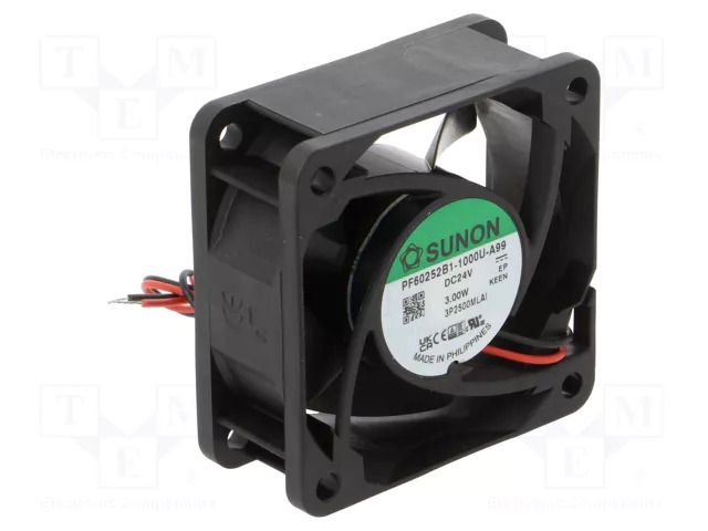 Fan: DC; axial; 24VDC; 60x60x25mm; 62m3/h; 41.7dBA; ball; 7500rpm SUNON PF60252B1-A99