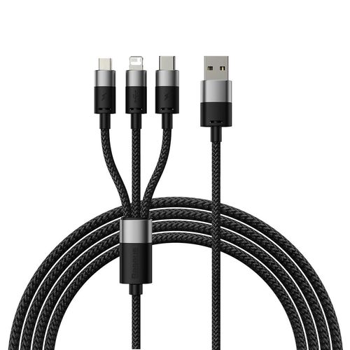 3in1 USB - micro USB / Lightning / USB C 3.5A 1.2m cable Baseus StarSpeed - black, Baseus 6932172622268 6932172622268